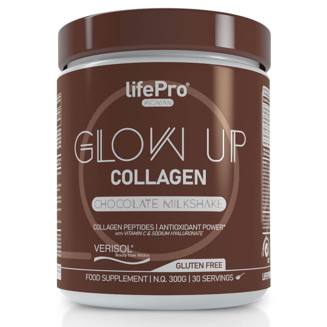 Life Pro Vitaminas para Cabello Glow Up Beauty, Colageno Hidrolizado, Anticaida Mujer, Colageno Con Acido Hialuronico, Evita Caida Cabello, Cuidado Piel y Uñas Verisol (300g, CHOCOLATE MILKSHAKE)