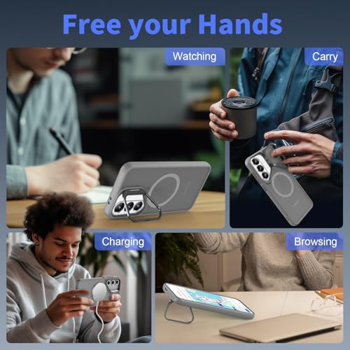 Image of DIZORO Compatible with Samsung Galaxy S26 5g Case, Compatible with Wireless Charging, with Camera Stand, Military Grade Drop Tested,Translucent Hard Back Soft Edge Back Cover (Titanium Grey)