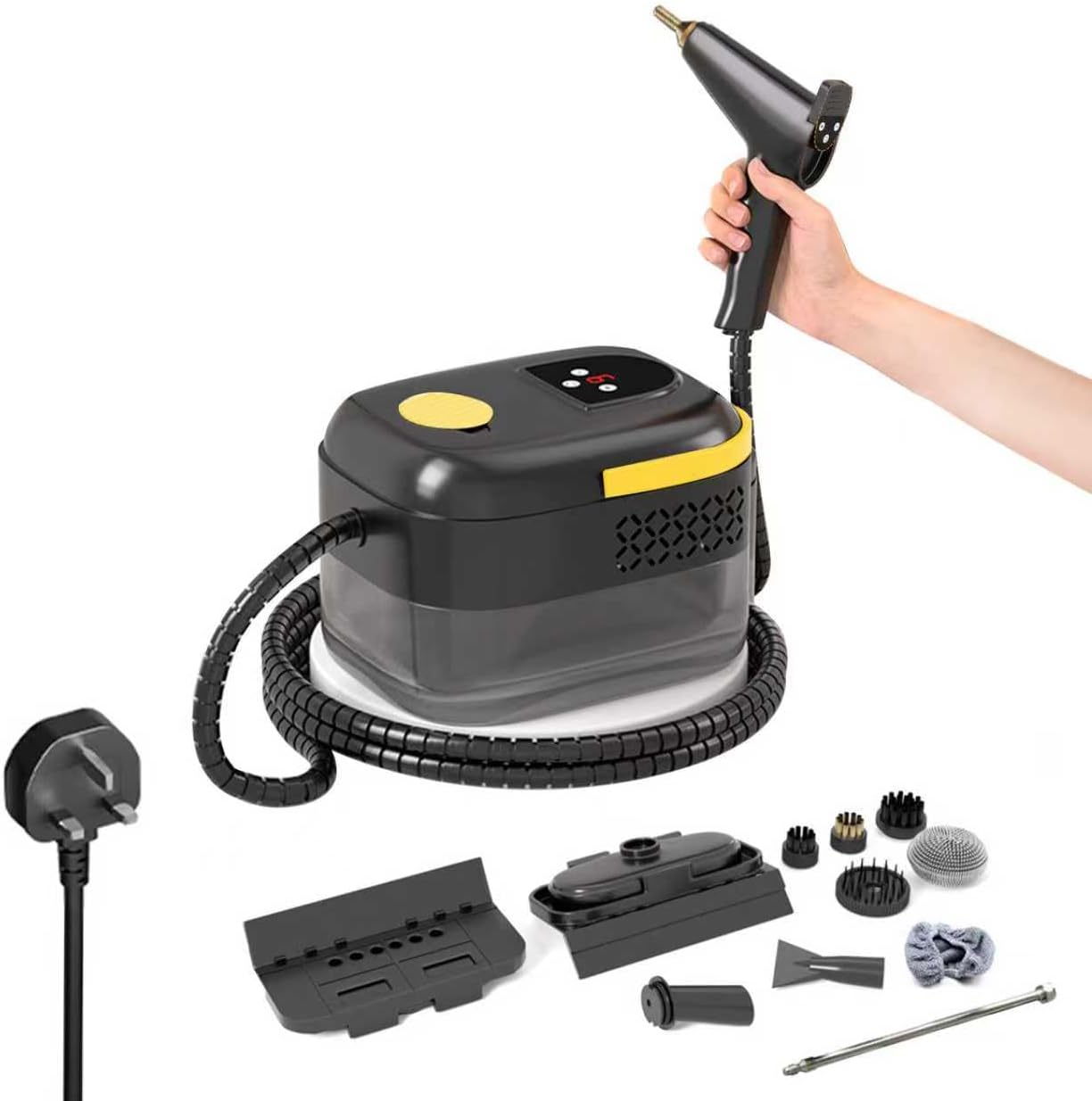 Dual Control Steam Cleaner Handheld, 6-Level Adjustable Handle, 15s Heat-Up, 1.4L Tank, 3BAR High Pressure 120 C Steam, Portable Steam Cleaner with Accessories Kit, Multi-Surface Steamer for Kitchen,