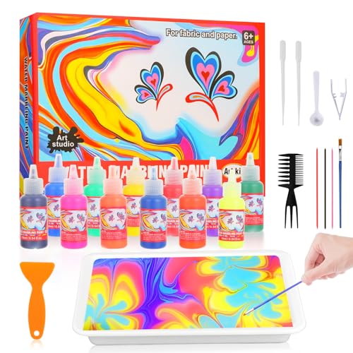 Set de Peinture Marbling pour Enfants, Atelier creatif enfant, Peinture à l'Eau pour Projets Artistiques, Kit DIY pour Enfants, Idéal comme Cadeau pour Filles et Garçons