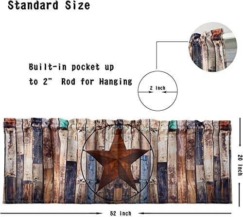 Yokii Rustic Country Valances For Windows 18’’L Blackout Texas Star Retro Barn Wood Brown Kitchen Valance Curtains Cabin Bathroom Living Room Bedroom Cottage Shabby Farmhouse Small Curtain Topper #TOP2