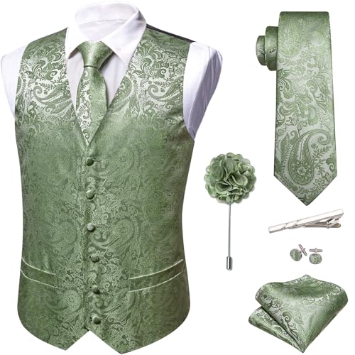 Image of Barry.Wang Mens Suit Vest Paisley /Flower Silk Jacquard Waistcoat Ties Set Formal /Leisure 5PCS