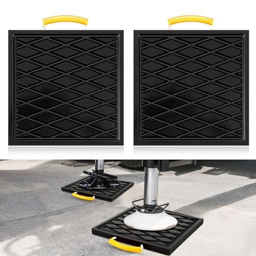 Threlaco 2 Pcs Rv Jack Pads 18 x 18 x 1 Inch Rv Leveling Blocks with Handle Heavy Duty Leveling Jack Pads Stabilizer Blocks for Truck Trailer Crane