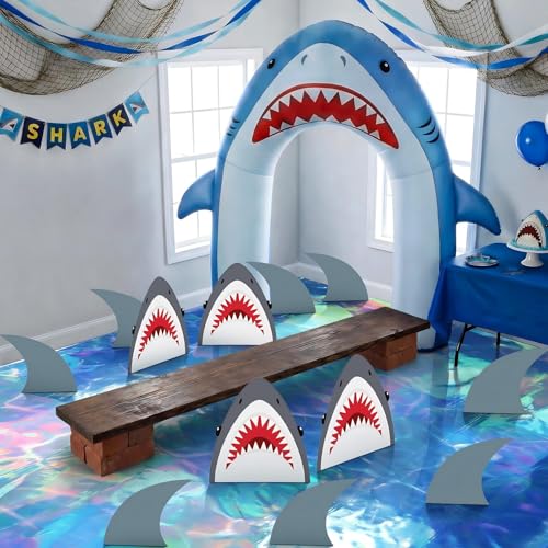 Klyyo Clyro 14 Pcs Shark Birthday Party Decoration Shark Fin Heads Party Decorations Iridescent Ocean Wave Mat for Under The Sea Ocean Birthday Summer Sea Decorations