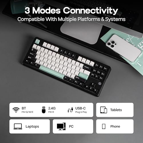 Image of MechLands AJAZZ AK870 V2 TKL Gasket Mechanical Keyboard, BT5.0 /2.4GHz /USB-C Wireless Gaming Keyboard with 10000mAh Battery, RGB Backlits, 5-Layer Padding, NKRO for Win /Mac (Black Green)