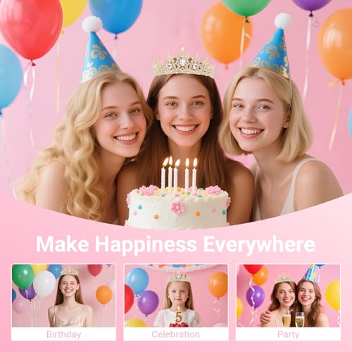 Birthday Tiara and Crown with Sash, Birthday Tiara for Women Party (Gold)