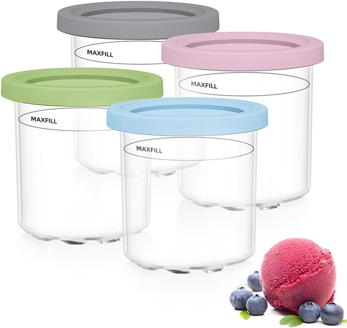 4 Pack Ice Cream Tubs for Ninja CREAMi, 16oz Replacement Creami Tubs Containers Compatible with Ninja CREAMi Ice Cream Maker NC300UK NC300UKCP NC299AMZ, BPA-Free & Dishwasher Safe, with Color Lids