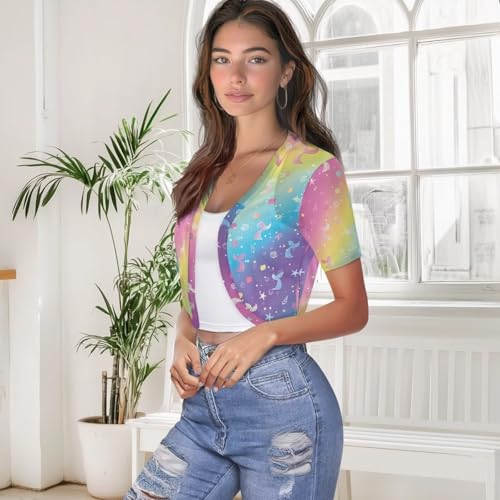 Image of Womens Short Sleeve Bolero Shrug Open Front Knit Cropped Cardigan Shoulder Cover for Dress Cute Casual Knit Cover Up