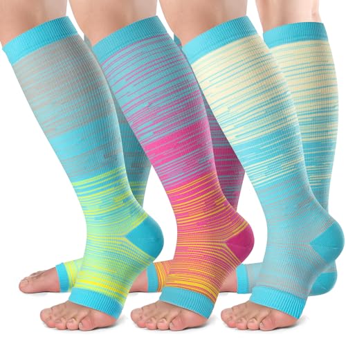 3 Pairs Copper Toeless Compression Socks for Women & Men 15-20 mmHg Open Toe Knee-High Stockings for Circulation Recovery & All-Day Comfort