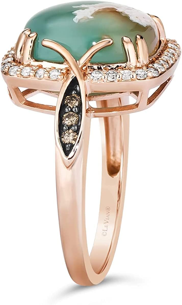4 2/3 Carat Cushion Shaped Green Aquaprase Cabochon Topaz and Smokey Quartz Halo Statement Ring for Women in 14k Rose Gold Plated 925 Sterling Silver Promise Anniversary Ring Size 5 to 10 by LeVian - Image 4