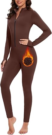 VUTRU Long Sleeve Jumpsuit for Women One Piece Fleece Romper Zip Front Workout Bodycon Full Body Yoga Jumpsuits