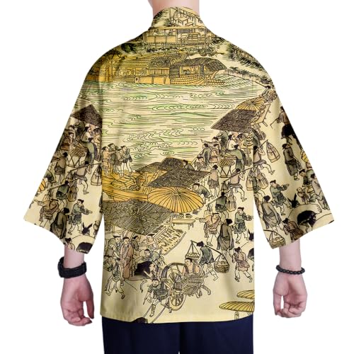AMOMA Men Japanese Kimono Lightweight Loose Breathable Casual Cardigan Coat Top Yukata Jacket(4XL,Color03)2