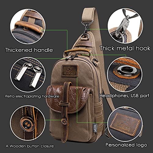 Canvas And Leather Vintage Shoulder Backpack Cross Body Bag Sling Bag Chest Pack Bag Strap Bag One Strap Messenger Bag Backpack Men/Women Cycling Hiking Camping Outdoor Travel Brown #TOP2