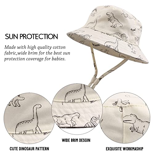 Dinosaur Baby Boys Sun Hat Cotton Toddler Girls Bucket Hats Summer Sun Protect Cap For Kids (Ivory White Dinosaur, 2-4T) #TOP3