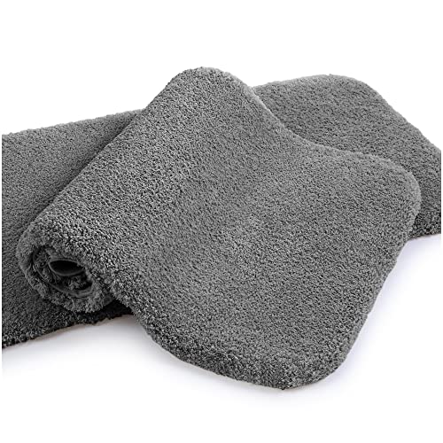Image of VANZAVANZU Bathroom Rug Set - 2 Piece Non Slip Extra Soft Absorbent Bath Mats, Microfiber Shaggy Thick (20 inchx32 inch Plus 20 inchx32 inch, Dark Gray)