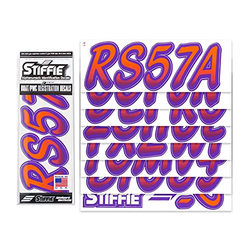 Image of STIFFIE Whipline Orange /Purple 3 inch Boat & PWC Registration Decals • Numbers Letters Stickers