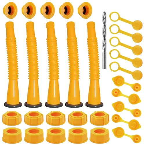Gas Can Spout Replacement Kit Gas Can Nozzle Replacement (5 Kit-Yellow) All gaskets are installed and ready to use upon receipt. For 1/2/5/10 gallon gas can. Easy and convenient to use