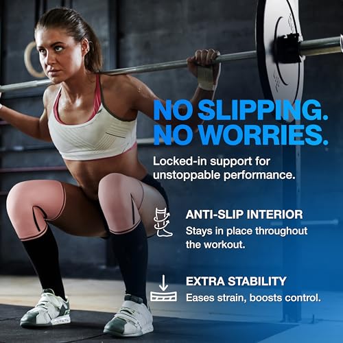 Image of Modvel 7mm Neoprene Knee Sleeves for Men & Women Weightlifting & Powerlifting - Compression Knee Sleeve Support for Squats, Gym, Training - USPA, IPL Approved - Large Peach (Pair)