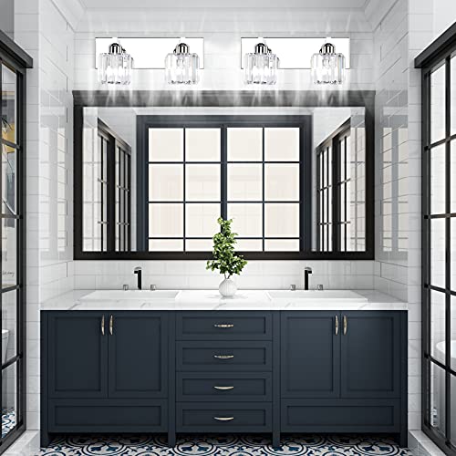 Image of Aipsun Bathroom Vanity Lighting Fixtures Crystal Vanity Lights for Bathroom 2 Lights Stainless Steel Wall Lighting Fixtures(Exclude Bulb)