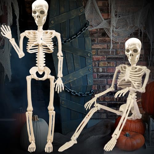 Dazhtu 1 Halloween Esqueletos Decoración 90 Cm Esqueletos Articulados De Cuerpo Entero Con Articulaciones Móviles, Esqueleto De Halloween Para Props Decoración De Cementerio Patio Jardín