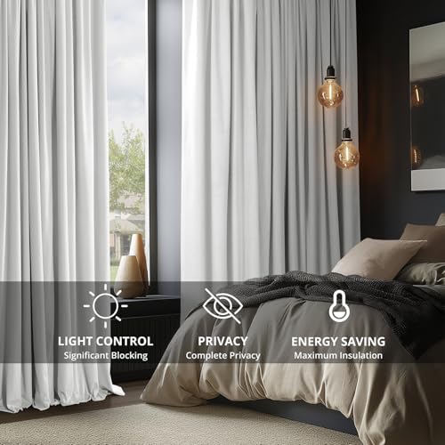 HPD Half Price Drapes Signature Velvet Thermal Blackout Curtains for Living Room 108 Inch Long (1 Panel) Rod Pocket Insulated Blackout Curtains for Bedroom Window Curtains, 50W x 108L, Primary White