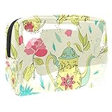 Retro Teekanne Blumenblätter Muster Reise Kosmetiktasche Reise Kosmetiktaschen für Frauen Reise Kulturbeutel für Frauen, Schminktasche für die Handtasche