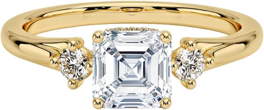 Asscher Cut Moissanite Engagement Ring 10K 14K 18K Solid Gold, 925 Sterling Silver Three Stone Lab Grown Anniversary Ring Christmas gift for her women