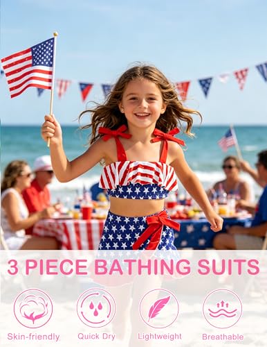 Image of ALISISTER Girls Swimsuit 3 Piece Bathing Suits Flounce Bikini Tankini Set Beach Swimwear with Cover Ups Skirt for 3-8 Years