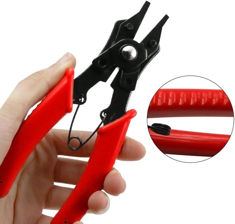 AEE® 4’ü 1 Arada Çok Fonksiyonlu Segman Pensesi Seti – İç & Dış Segmanlar İçin, 45° / 90° / 180° Değiştirilebilir Uçlu, Yaylı Halka Pensesi, Plastik Saplı
