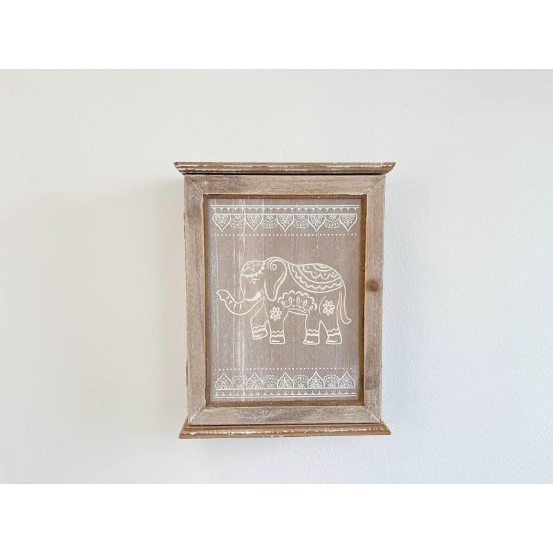 Optyuwah Key Cabinet Wooden Key Box with 6 Key Hooks, Decorative Key Cabinet for Wall, Metal Clasp, Dried Flower Key Rack L for Entrance, Room, Hallway, White Optyuwah Key Cabinet Wooden Key Box with 6 Key Hooks, Decorative Key Cabinet for Wall, Metal Clasp, Dried Flower Key Rack L for Entrance, Room, Hallway, White