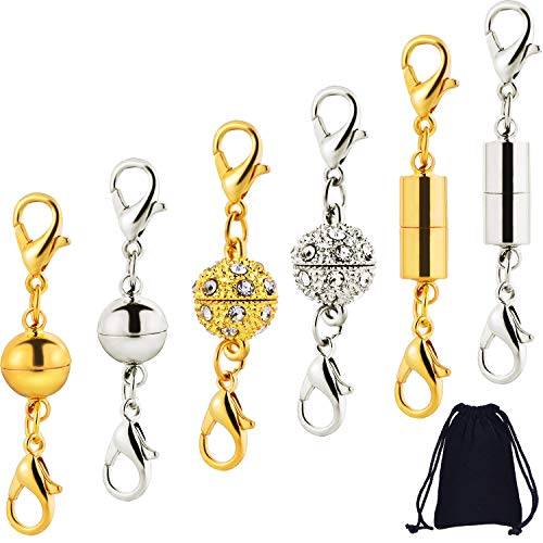 Preisvergleich Produktbild Frienda 12 Stücke Magnetverschluss Magnetische Karabinerverschlüsse für Halskette Armband Schmuck, Strass Ball Stil, Zylindrische und Ball Ton Karabinerverschluss (Silber und Gold)