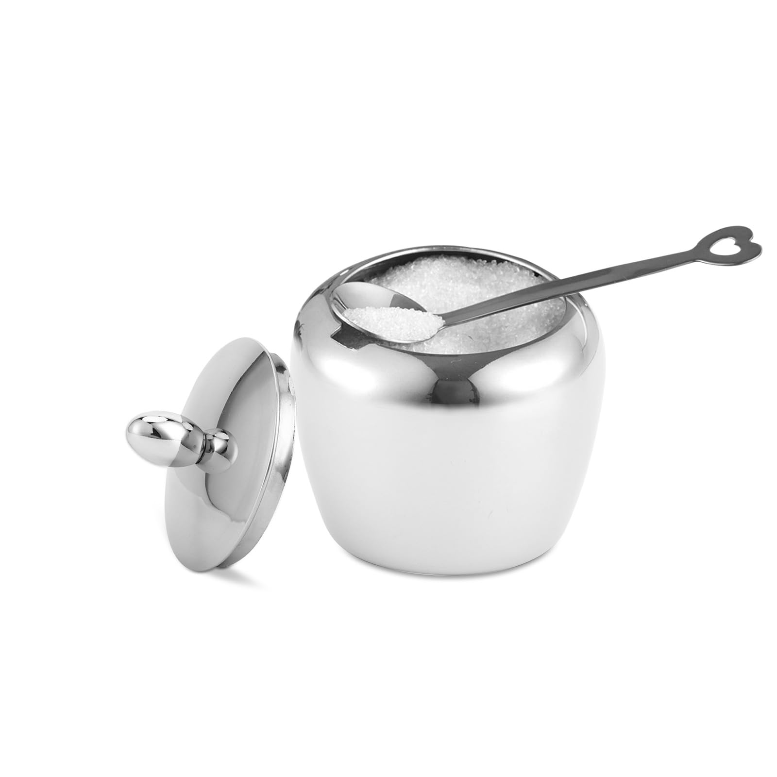 Sugar Bowl, Sugar Container with Glass Lid and Spoon Stainless Steel Sugar Jar Salt Pepper Bowl for Coffee Bar Station for Salt, Candy, Coffee Bean