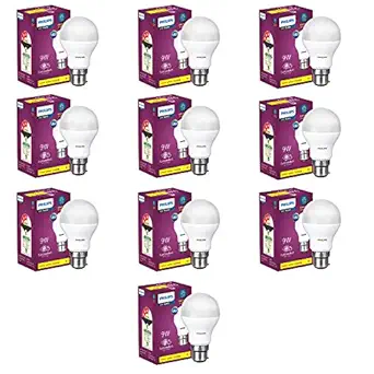 PHILIPS Base B22 9-Watt LED Bulb (Warm White/Golden Yellow) - Pack of 10