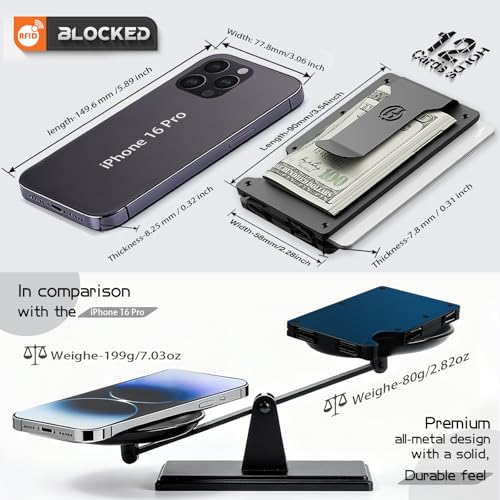 Image of Compatible with MagSafe Wallet, Slim Wallet for Men with Money Clip, Rfid Blocking Metal Card Holder, Minimalist Magnetic Wallet Compatible with iPhone 16 /15 /14 /13 /12 Series - Classic Black