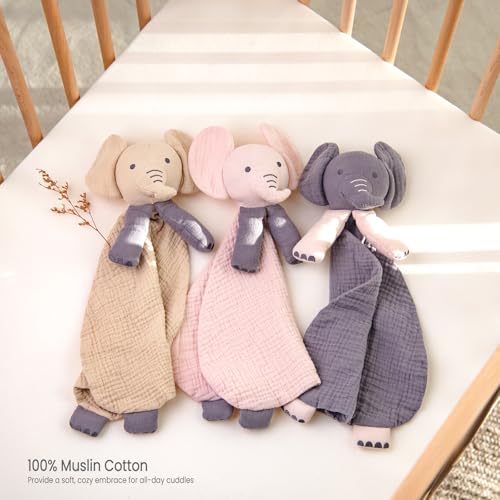 Image of lulumoon Elephant Baby Security Blanket: Skin-Friendly Muslin Snuggle Lovey for Self-Soothe - Newborn Gift for Baby Shower