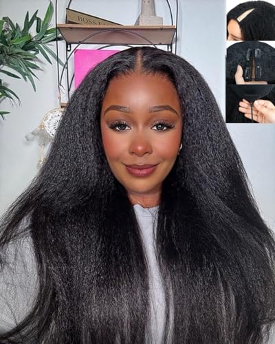 Acbhoa 22 Inch V-Part Kinky Straight Wig
