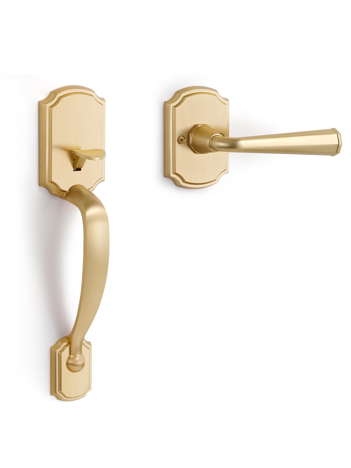 Photo 1 of [MISSING PARTS] SORWDUERM 1 Pack Gold Front Door Handles Reversible Lever Entry No Lock Handleset Brushed Brass Entry Way Door Handle