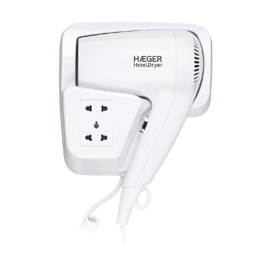 HAEGER HOTEL DRYER - Secador de Pelo con Soporte Pared, 1200W de potencia, 1 velocidades - tomada elétrica internacional, 1 Velocidad y 1 nivel de temperatura