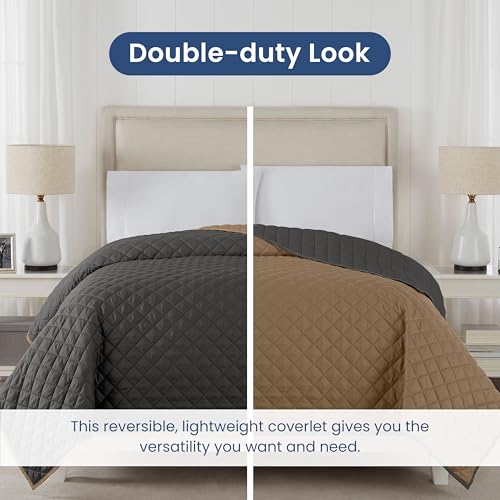 Image of Martex Reversible Coverlet, Twin, Graphite /Khaki | Lightweight, Durable, Soft, Easy Care, Reversible