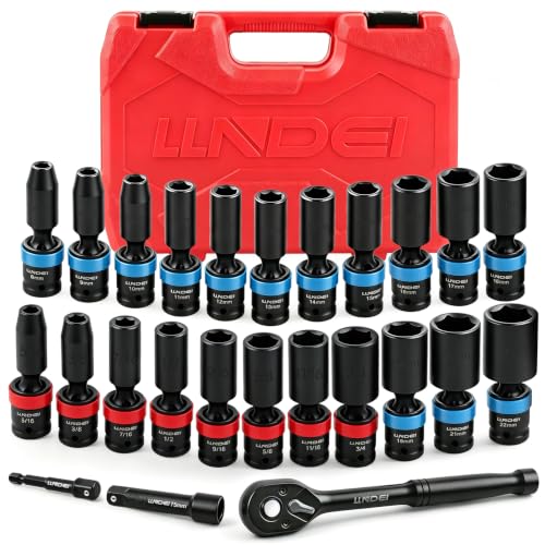 Image of LLNDEI 25Pcs 3 /8 inch Drive Swivel Impact Deep Socket Set CR-MO