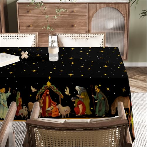 Christmas Nativity Tablecloth - Holy Tablecover Religious Scene Table Decor for Christmas, New Year, Xmas - Home Party Decorations – Image 4