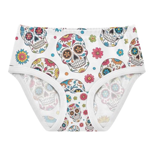 Kids Underwear Girls, Colorful Skulls Floral Toddler Panties, Cotton Underwear for Girls, 2T–8 Years