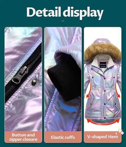Image of CREATMO US Girl's Long Winter Warm Parka Sherpa Trimmed Collar Puffer Ski Jacket Coat