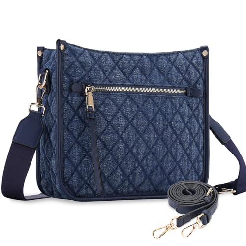 VASCHY Bolso Mujer, Bolso Bandolera Mujer Cuero Vegano Moda 2 Correas Ajustable y Reemplazable Bolso Hombro Bolso Cruzado Mujer para Diario Trabajo Escuela Viaje Compras, Azulc