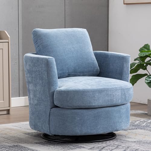 AZSJML Swivel Barrel Chair, 360 Degree Round Swivel Accent Chair for Living Room, Modern Upholstered Accent Chair,Comfy Armchairs for Bedroom,Nursery,Bedroom, Chenille, Light Blue