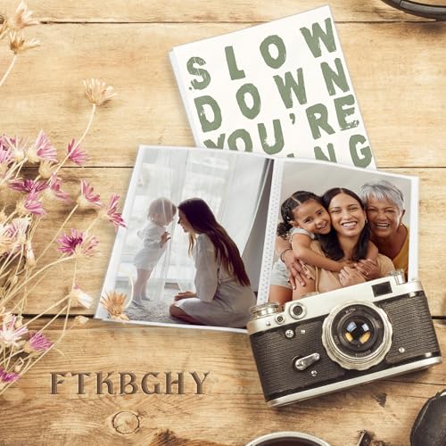 Image of Retro Sage Green Inspirational Photo Album 4x6, Slow Down You're Doing Fine 18 Pockets all Picture Memory Book Photo Album Keepsake for Graduation Wedding Anniversary Travel Vacation
