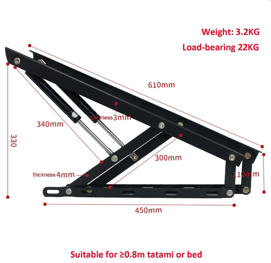 Varilla hidráulica,Resortes de gas, Mecanismo de elevación hidráulico for cama, elevador de cama resistente, caja de almacenamiento, con tornillo, fácil de instalar, organizador de tapa de cama(610mm)