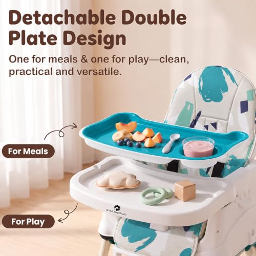 Image of StarAndDaisy High Chair for Baby /Baby Feeding Chair for 0 to 5 Years with 4 in-1 Multifunctions /High Chair with Wheels, Height Adjustable, Detachable Tray & 3-Point Safety Belt (Blue Printed)