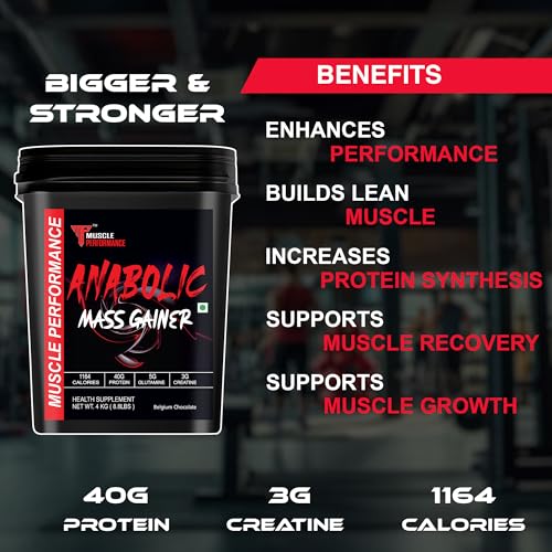 Image of Anabolic Mass Gainer, 4kg, Belgium Chocolate | High Protein Carbs, With Creatine, BCAA & Glutamine, Digestive Enzymes, For Muscle Gain & Fast Growth