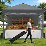 Raynesys Pop Up Canopy Tent for 10 Person, Silver Coated Top, Party Tent One Push Setup, 10x10ft Portable Gazebo Outdoor Sun Shade with Sidewalls for Events, Parties, Commercial, Camping, Gray